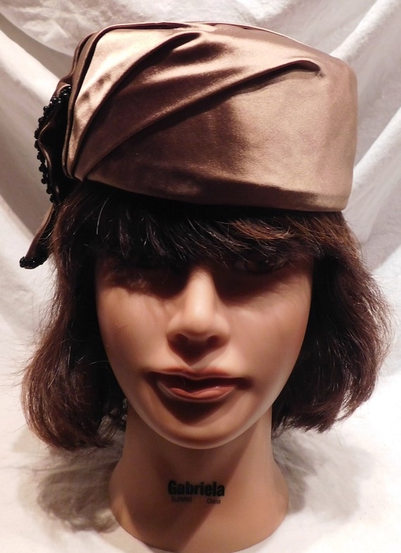 Vintage Hat Brown Satin Formal Hat by Mr John