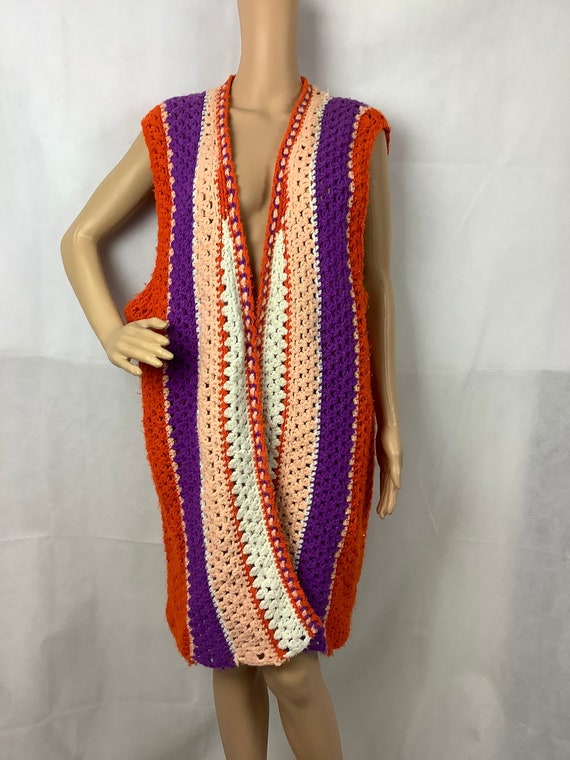 Vintage Knit Vest 1970s Boho Striped Knit Vest Kne