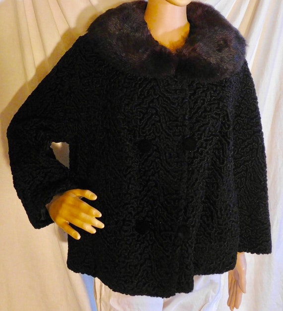 Vintage Black Persian Lamb Jacket Swing Jacket Ch… - image 1