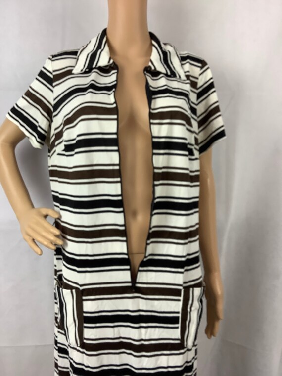 Vintage Shirt Dress Brown Striped Dress 1970s Col… - image 3