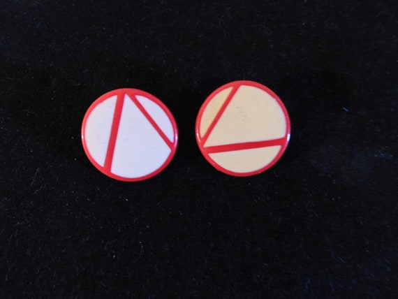 Vintage Geometric Button Earrings Red Geometric B… - image 4