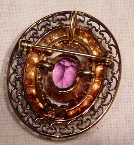 Gold Filled Filigree Pin with Amethyst Stone by B… - image 2