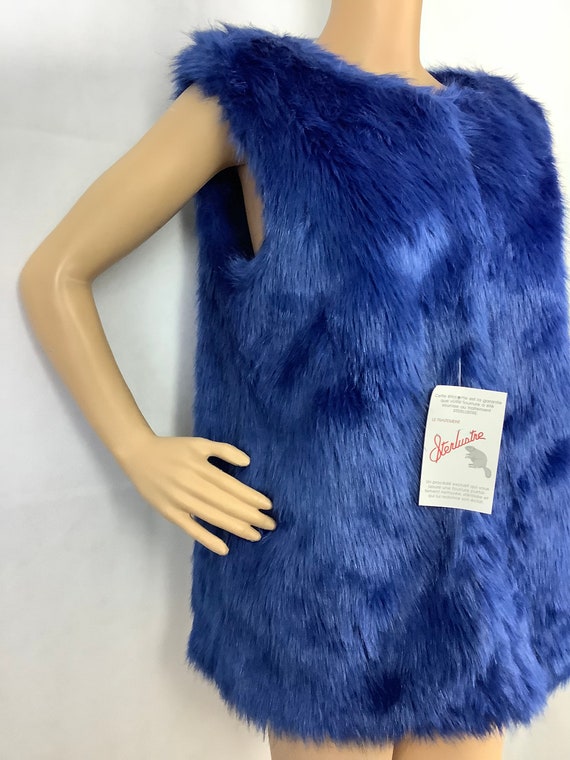 Velvet Faux Fur Vest Royal Blue Fur Vest Rocker V… - image 5