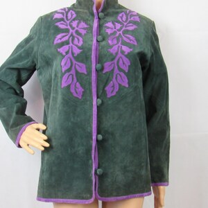 Gray Leather Jacket Purple Leaf Accents Linea by Louis Dell-Olio 1980-1990