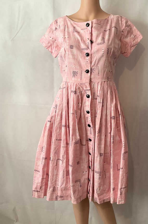 Vintage Day Dress Pink Pleated Dress Button Down D