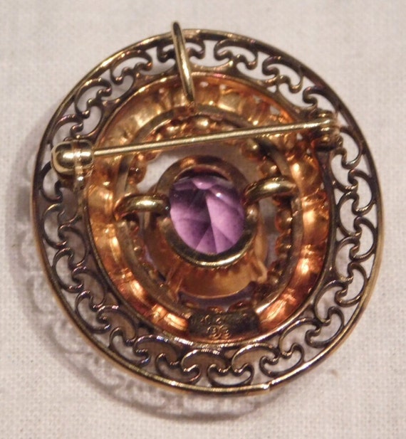 Gold Filled Filigree Pin with Amethyst Stone by B… - image 3