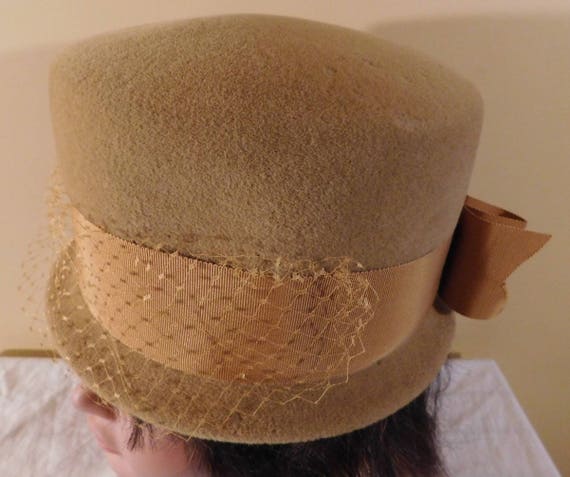 Vintage Bucket Hat Light Brown Velour wide Brown … - image 3