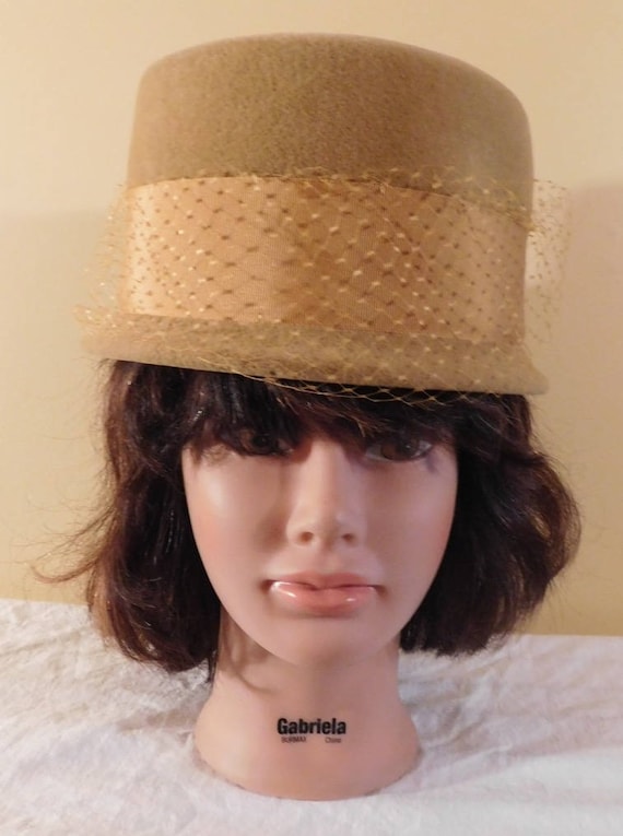 Vintage Bucket Hat Light Brown Velour wide Brown … - image 1