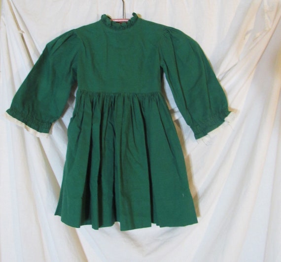 Vintage Childrens Dress Little Girls Green Cotton… - image 4