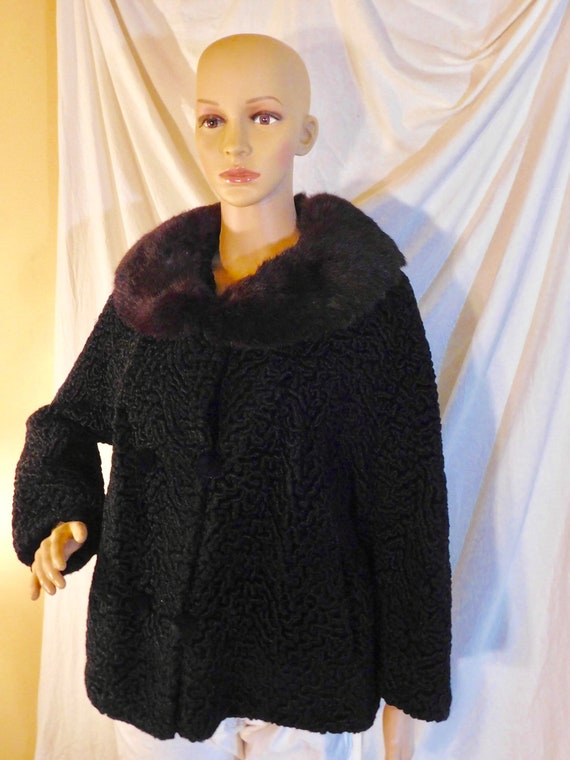 Vintage Black Persian Lamb Jacket Swing Jacket Ch… - image 4