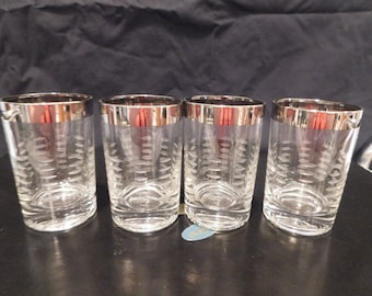 Vintage Silver Rim Cut Glass Juice Glasses, Set of 7