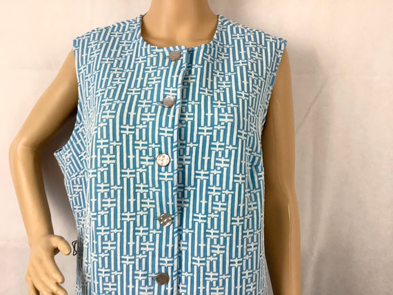 Vintage Sleeveless Dress Blue Geometric Dress 197… - image 4