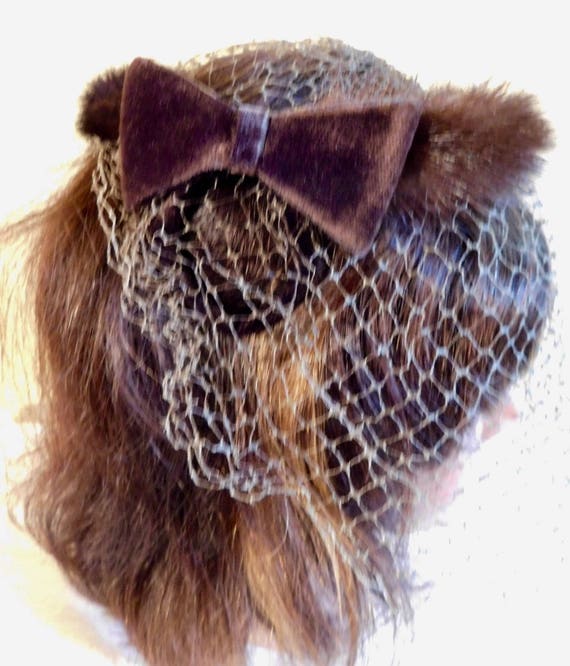 Mink Fascinator Vintage Mink Hat Mink Whimsy Brow… - image 2