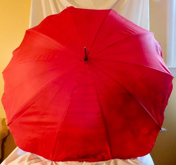 Vintage Umbrella Red Umbrella Pink Floral Umbrella - image 4