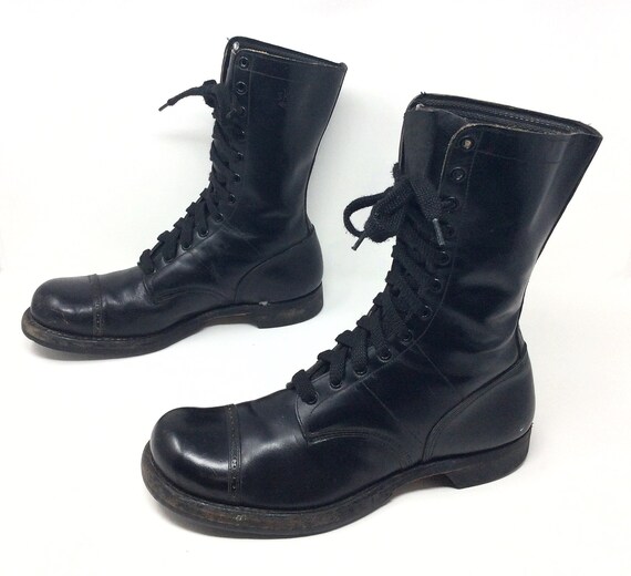 black leather army boots