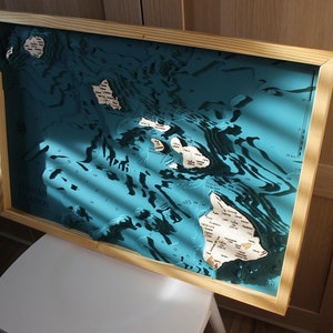 Mapa de las islas de Hawái en 3D | 46x67cm | 18 x 26 pulgadas | Big Island Maui Mapa de madera Gráfico Corte láser Adornos de árbol de Navidad Decoración Regalo Papá Noel