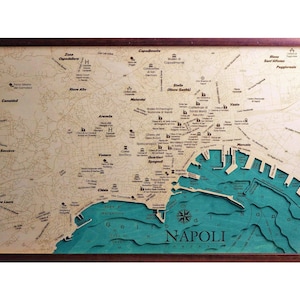 Naples Italy Napoli Map 3D | 46x76 cm | 18x30 inch | Quadro Mappa Cartina in Legno Wooden Map Chart Laser Cut | www.geckoart.it