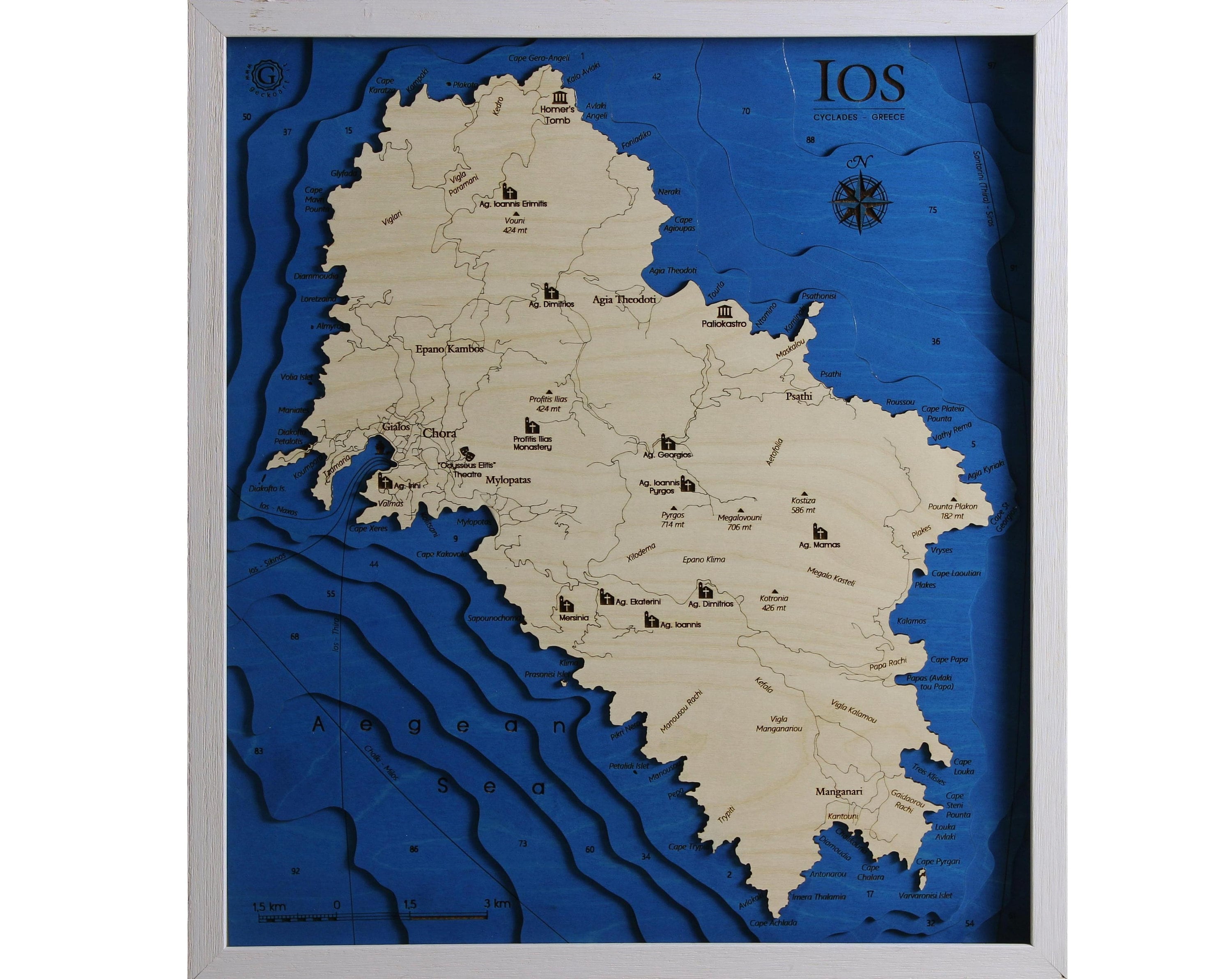 Ios Island Greece 3D Map 46 X 51 Cm 18 X 20 Inch Picture - Etsy UK