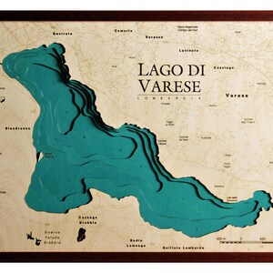 Lago di Varese Lake Map 3D | 46x62 cm | 18x24 inch | Quadro Mappa Cartina in Legno Wooden Map Chart Laser Cut | www.geckoart.it