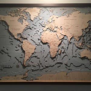 Mapa Mundial de la Tierra 3D | 65x91cm | Mapa del mundo planisferio de 26x36 pulgadas, tabla de madera cortada con láser, Adornos para árbol de Navidad, regalo de decoración, Papá Noel