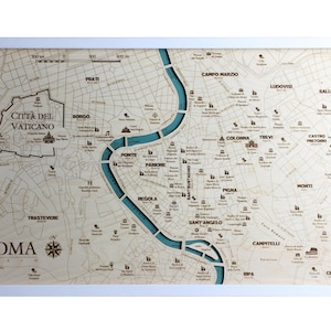 Rome Rome Italy Map 3D | 46 x 74 cm | 18 x 29 inch | Wooden Map Chart Laser Cut | www.geckoart.it