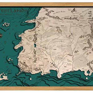 Westlands Das Rad der Zeit Karte 3D | 46 x 61 cm | 18 x 24 Zoll | Kartenrahmen Das Rad der Zeit Holzkartendiagramm, lasergeschnitten