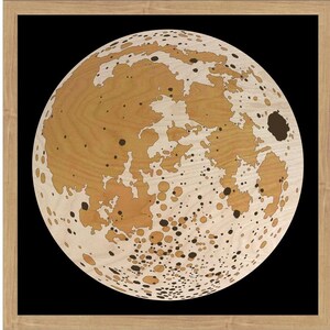Maan Maankaart 3D | 46 x 46cm | 18 x 18 inch | Houten kaartgrafiek Lasergesneden | www.geckoart.it