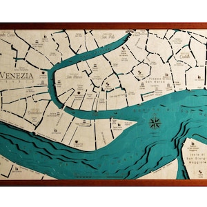 Venice Old Town Map Venezia 3D | 46x71 cm | 18x28 inch | Quadro Mappa Cartina in Legno Wooden Map Chart Laser Cut | www.geckoart.it