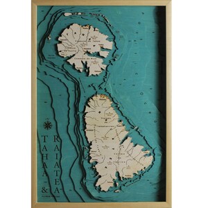 Tahaa Raiatea Frans-Polynesië kaart 3D | 46 x 68cm | 18 x 27 inch | Houten kaartgrafiek Lasergesneden | www.geckoart.it