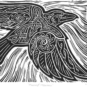 Munin / Memory, Norse Mythology Linocut