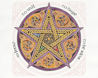 Pentagram Pagan Altar Art Celtic Spiral Celtic Art Giclée 11x11 Print