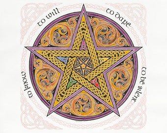Pentagram Pagan Altar Art Celtic Spiral Celtic Art Giclée 6x6 Print