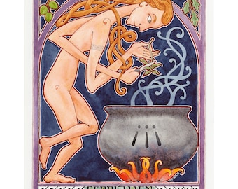 Cerridwen, Cauldron Keeper, Celtic Goddess, Altar Art, Gicleé Print