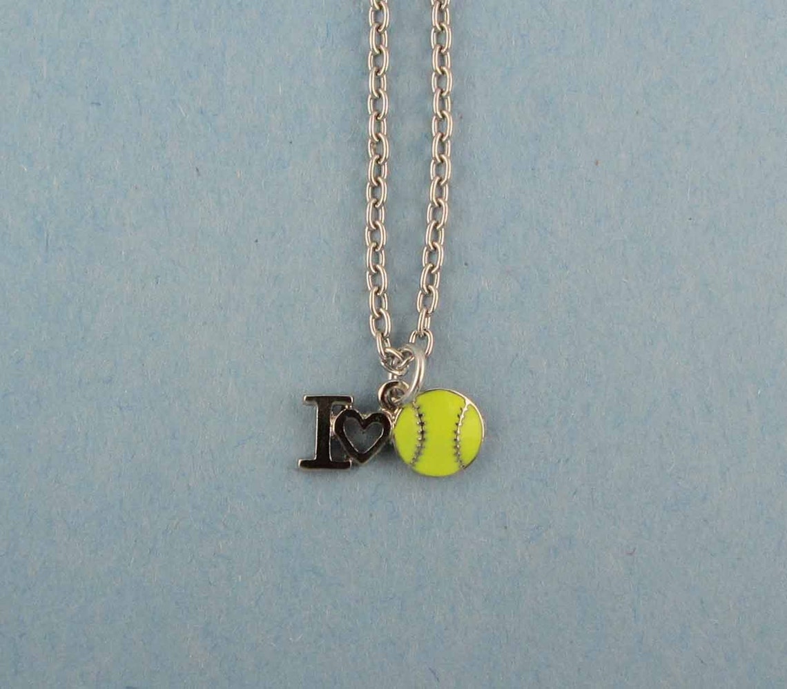 Softball Charm Necklace I Love Softball Necklace Softball Etsy