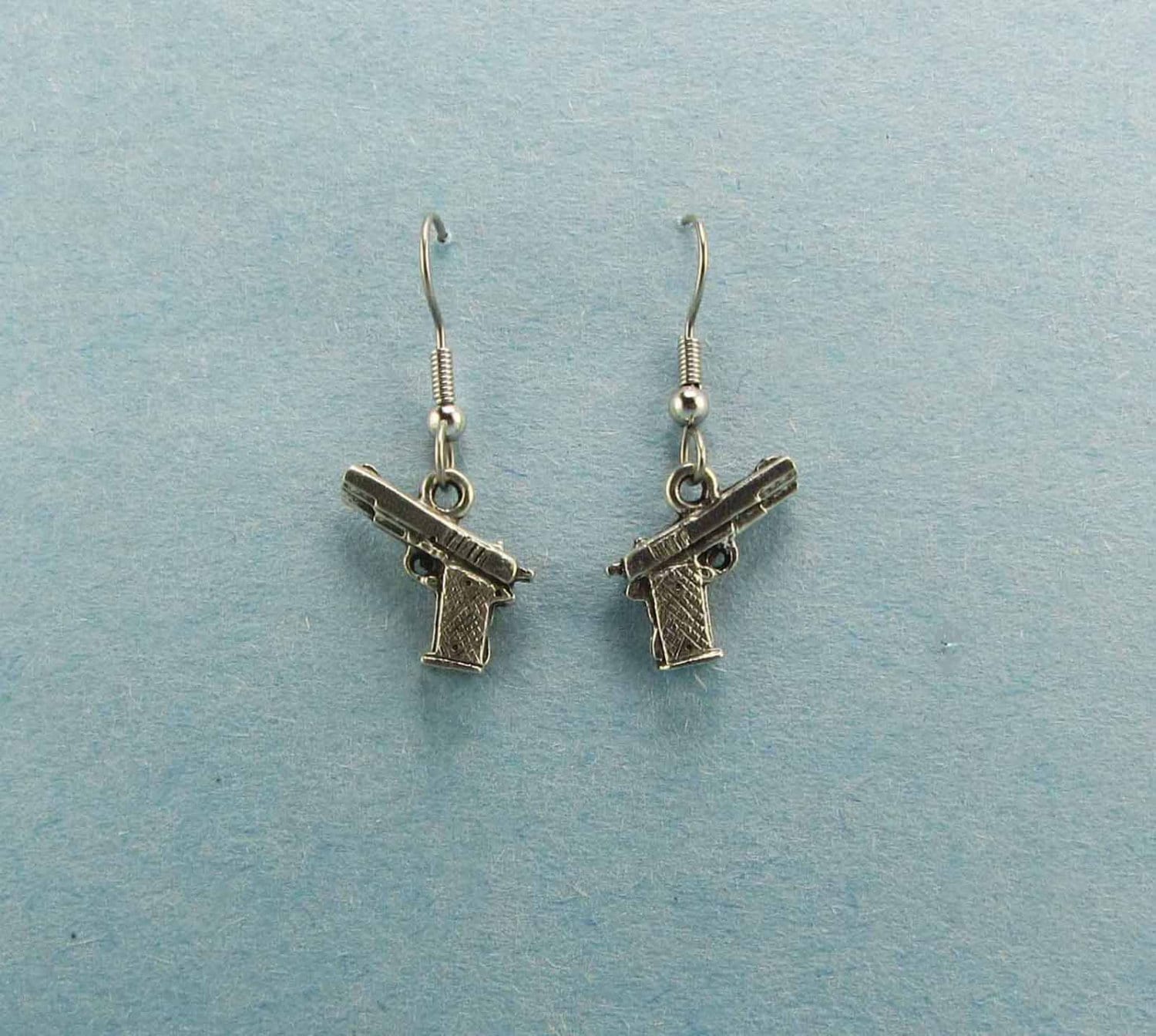 Gun Earrings Gun Charm Earrings Gun Jewelry 1911 Pistol Etsy