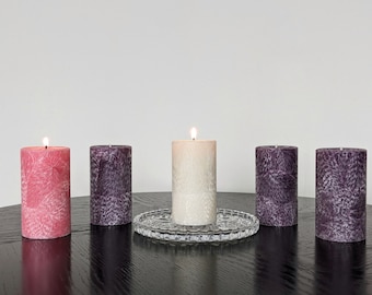 Advent Candle Set- Small- 2x3 1/2 Pillars - Royal Purple - Pink - White
