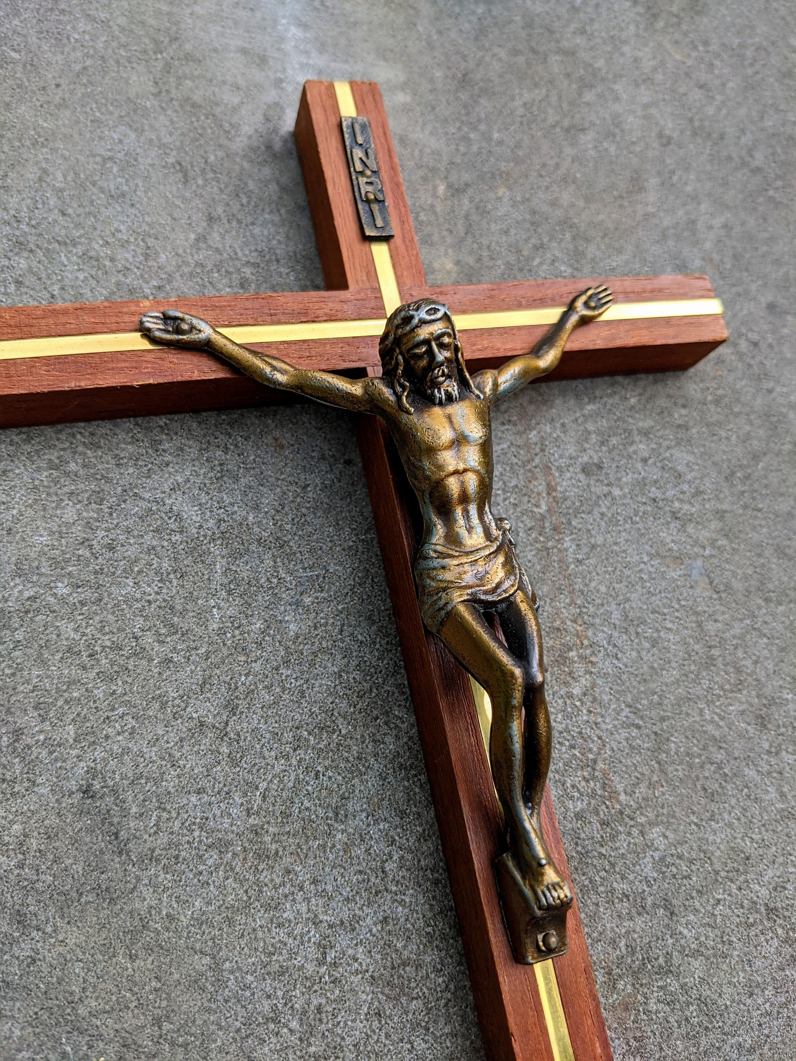 Wood and Brass Wall Hanging Crucifix Etsy