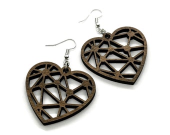 Wood Heart Earrings | Valentine's Gift | Gift for Girlfriend | Heart Jewelry | Anniversary Gift | Wood Jewelry
