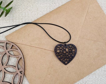 Wood Heart Pendant | Valentine's Gift | Gift for Girlfriend | Heart Necklace | Anniversary Gift | Wood Jewelry