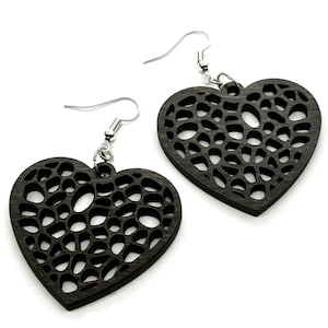 Pendientes de corazón de madera / Regalo de San Valentín / Regalo para novia / Joyería de corazón / Regalo de aniversario / Joyería de madera