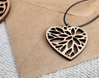 Wood Heart Pendant | Valentine's Gift | Gift for Girlfriend | Heart Necklace | Anniversary Gift | Wood Jewelry