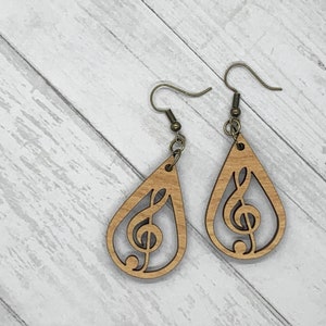 Musical Wood Earrings, Teardrop Earrings, Wood Jewelry, Handmade Wood Jewelry, Dangle Earrings