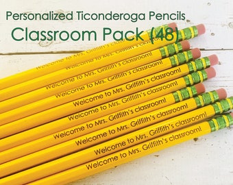Crayons personnalisés | Crayons gravés | Retour à l'école | Paquet de 48 crayons | Crayons Ticonderoga | Pack professeur | Pack salle de classe | Emballage en vrac