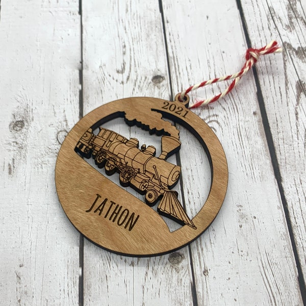 Steam Train Ornament | Personalized Ornament | Wood Ornament | Custom Engraved Ornament | Rustic Ornament