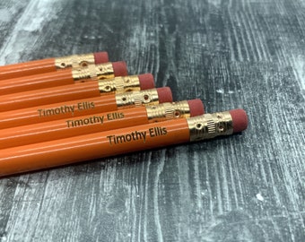 Personalized Pencils | Engraved Pencils | Back to School | 12 Pack Pencils | Orange Pencils | Student Gift