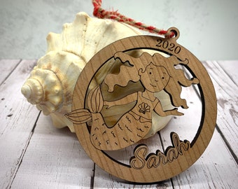 Mermaid Ornament | Personalized Ornament | Wood Ornament | Custom Engraved Ornament | Rustic Ornament