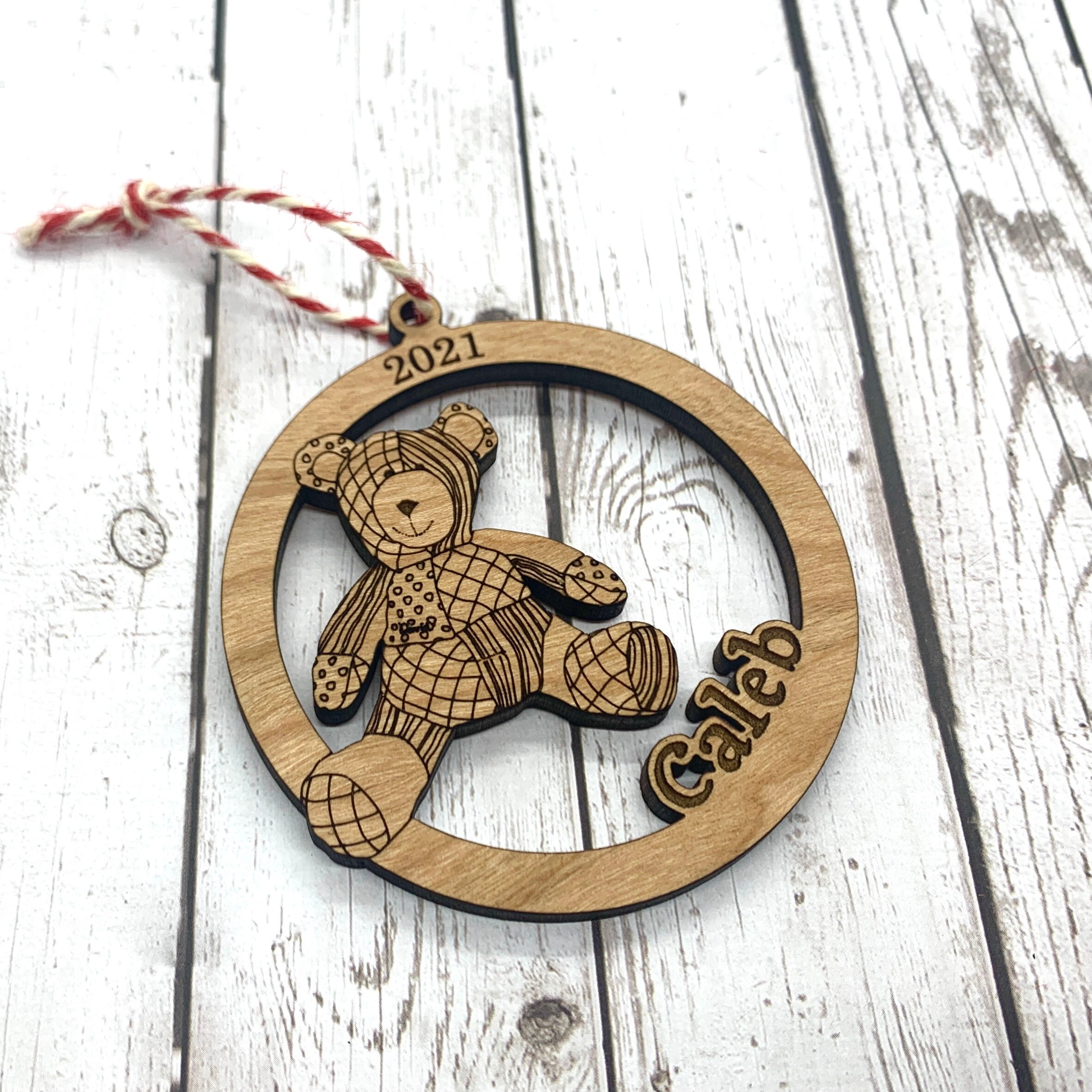Stuffed Bear Ornament Personalized Ornament Wood Ornament Etsy
