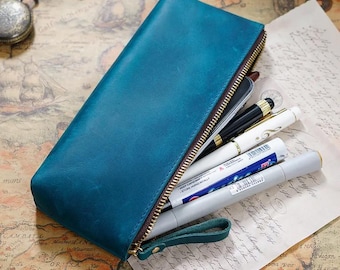 Large Genuine Leather Pen Case - Handmade Leather Pen or Letter Opener Holder - Genuine Leather Pouch for pencils, pens, and more