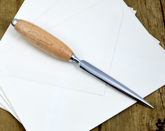 Bird’s Eye Maple and Chrome Letter Opener | Wooden Letter Opener | Office Supplies | Chrome Letter Opener | Office Supply Gift