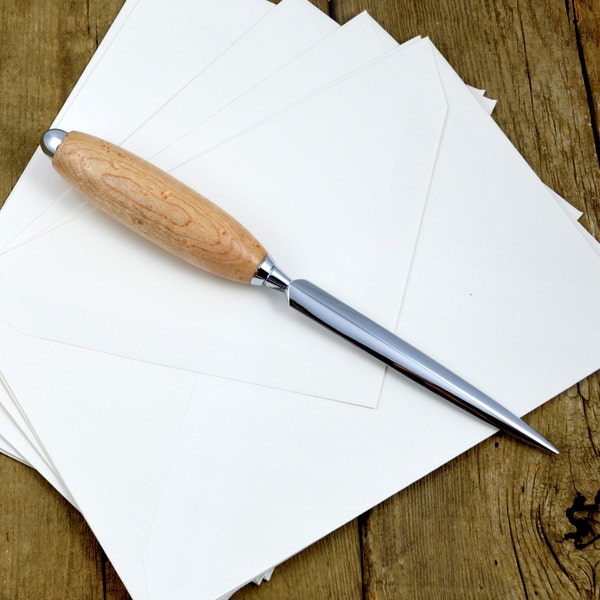 Bird’s Eye Maple and Chrome Letter Opener | Wooden Letter Opener | Office Supplies | Chrome Letter Opener | Office Supply Gift